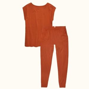 ThirdLove Womens Wonder Knit Lounge Set Pajama Sleepwear Rust Brown Soft Comfy